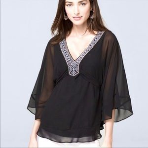 White House Black Market Embellished-Trim Kimono Blouse